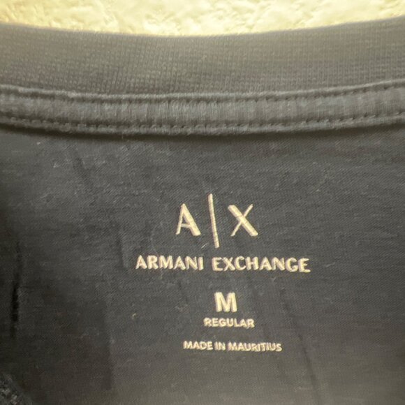 Armani Exchange Mens Navy Blue Logo T-Shirt Embossed Design Regular Fit Cotton C - Picture 3 of 5